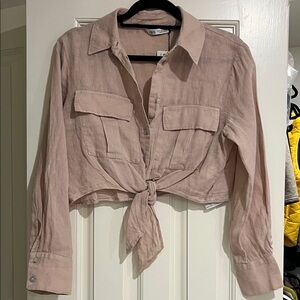 Zara Light Pink Button-Down Tie-Front Shirt